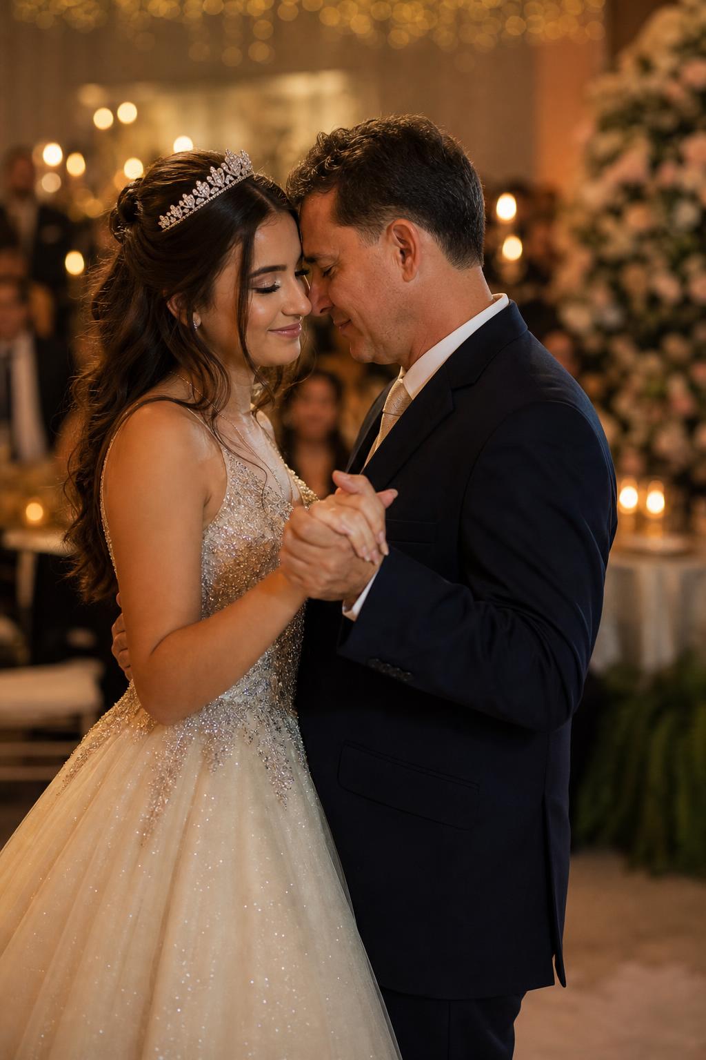 Debutante dançando com o pai no salão